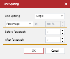 Line Spacing pop-up dialog box Line Spacing pop-up dialog box